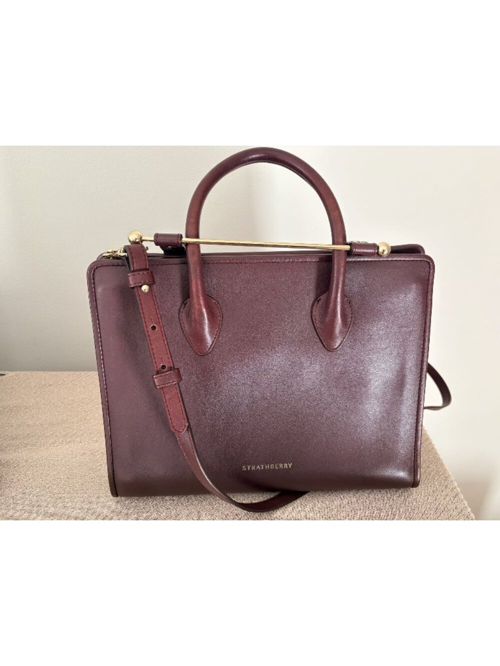 Strathberry Midi Tote Crossbody Handbag in Burgundy